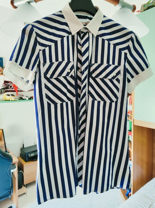 Camicia righe blu-bianco maniche corte