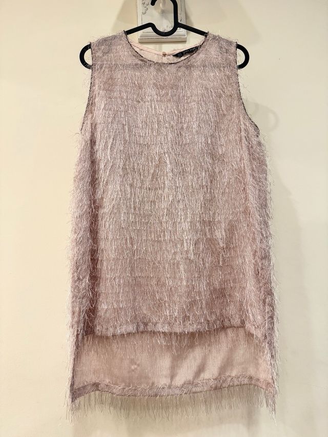 Top flecos en rosa pastel