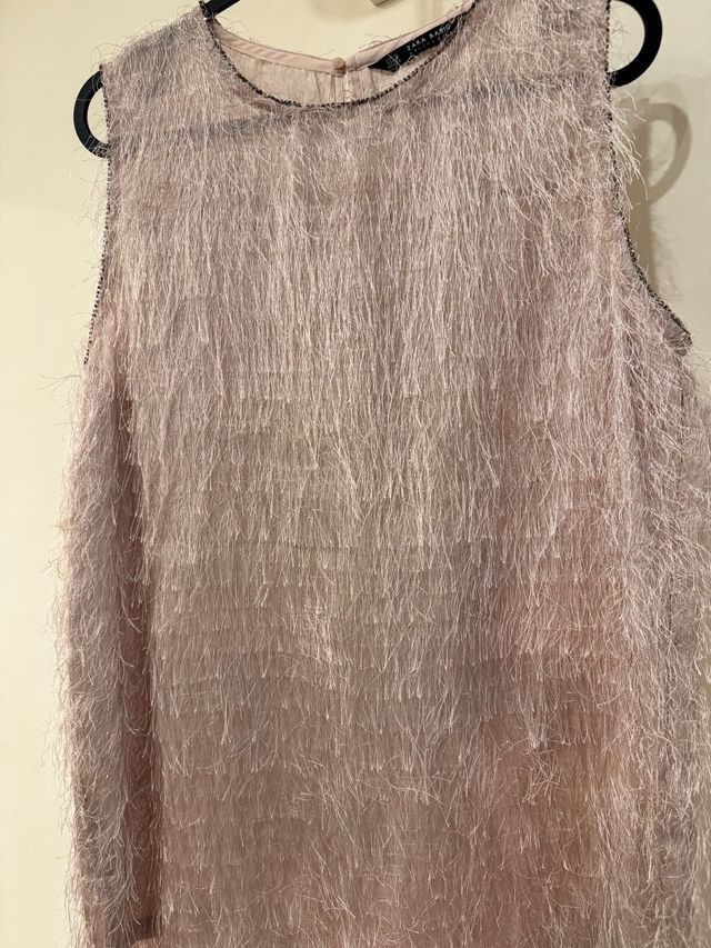 Top flecos en rosa pastel