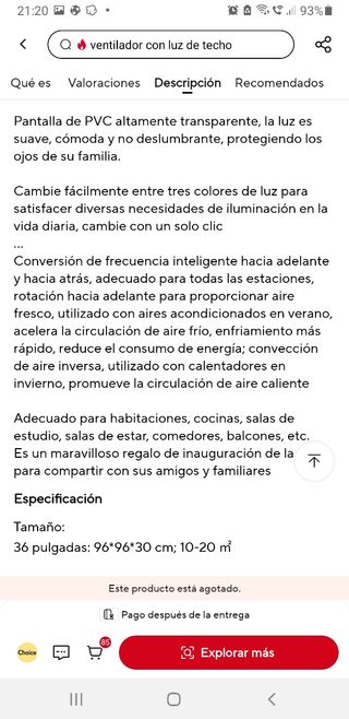 Ventilador techo blanco con luz