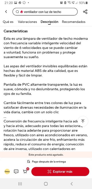 Ventilador techo blanco con luz