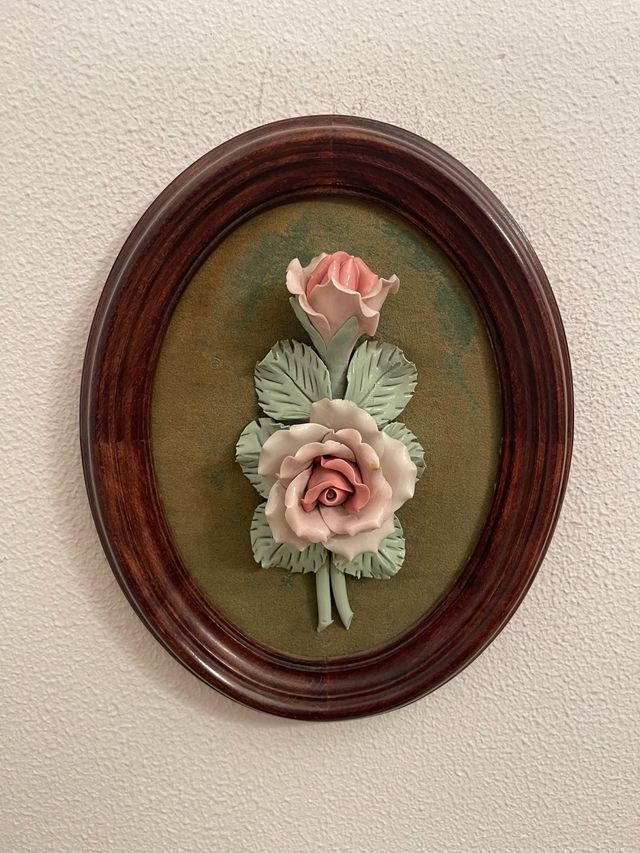 Tre quadri dettagli fiori in porcellana - Vintage