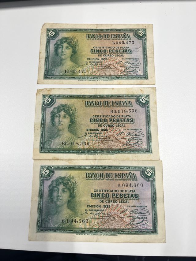 3 billetes 5 pesetas plata 1935