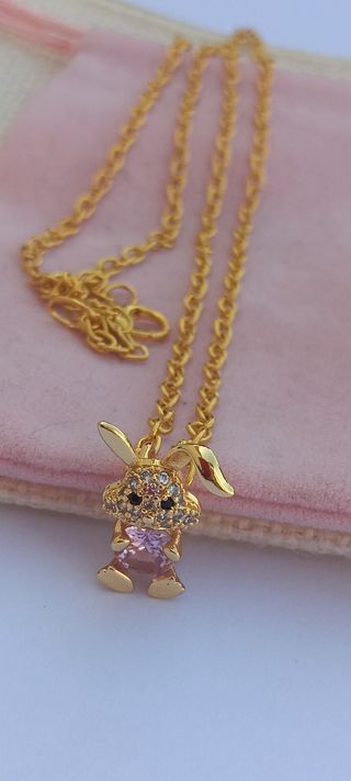 Collar conejito circon rosa y dorado