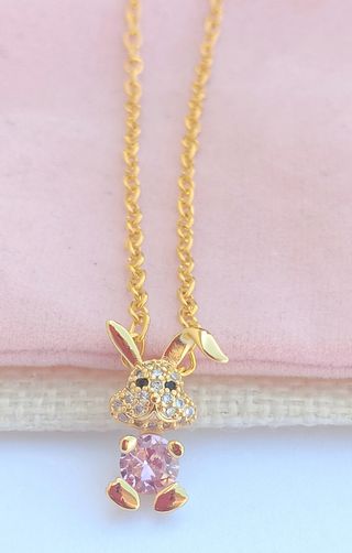 Collar conejito circon rosa y dorado