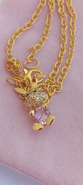 Collar conejito circon rosa y dorado