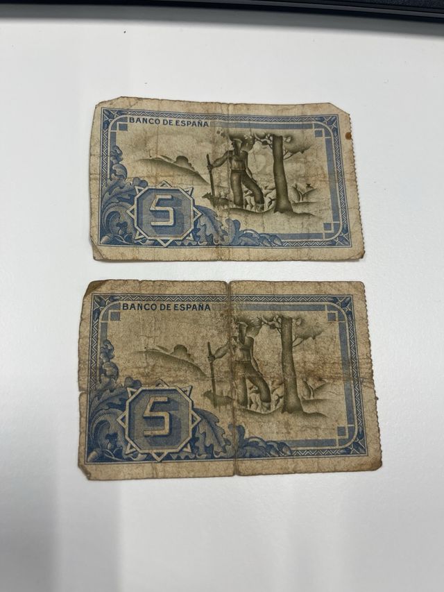2 Billetes 5 Pesetas España 1937
