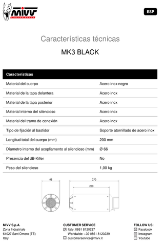 Escape Mivv MK3 - Tubo Moto