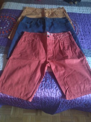 3 Bermudas Hombre - Rojo, Azul, Mostaza
