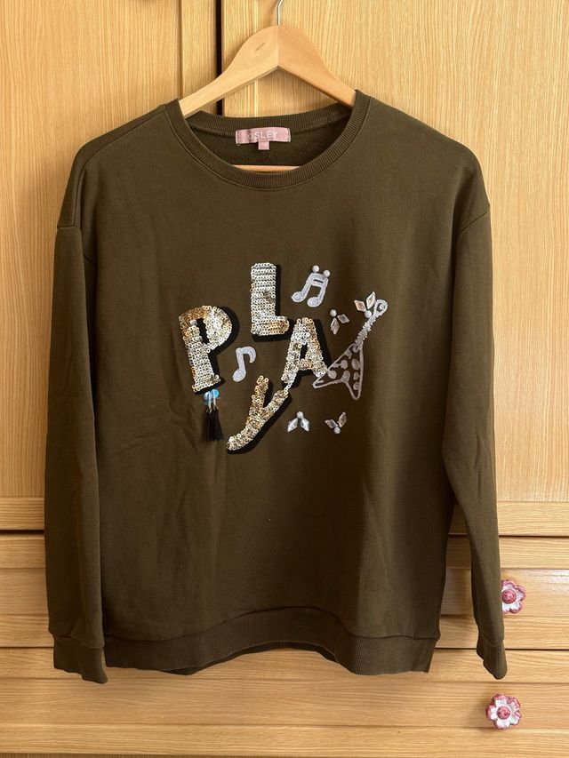 Sudadera OSLEY verde militar lentejuelas