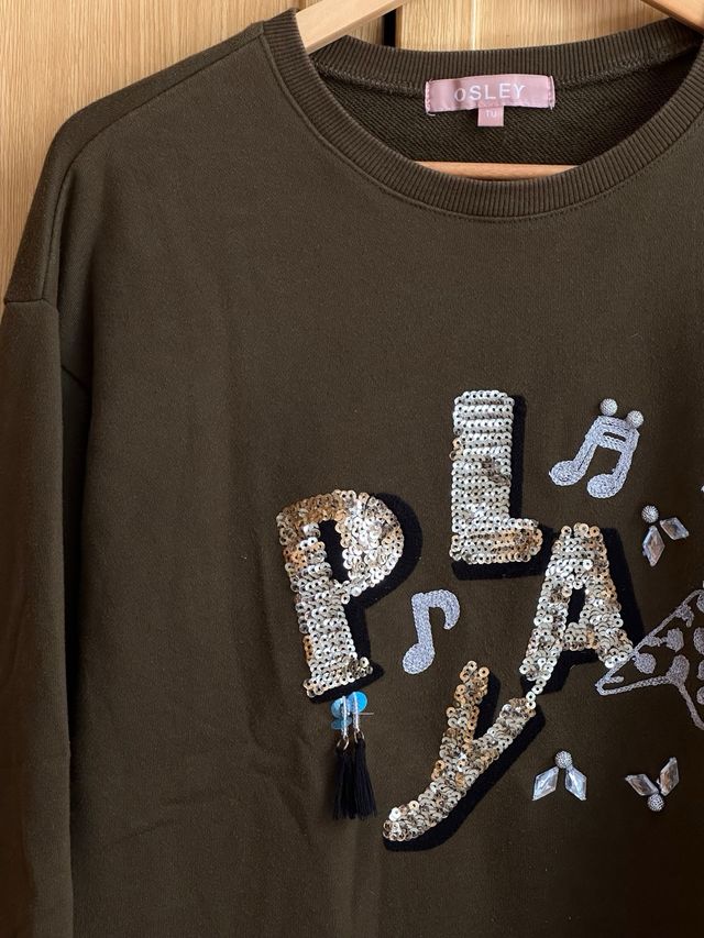 Sudadera OSLEY verde militar lentejuelas