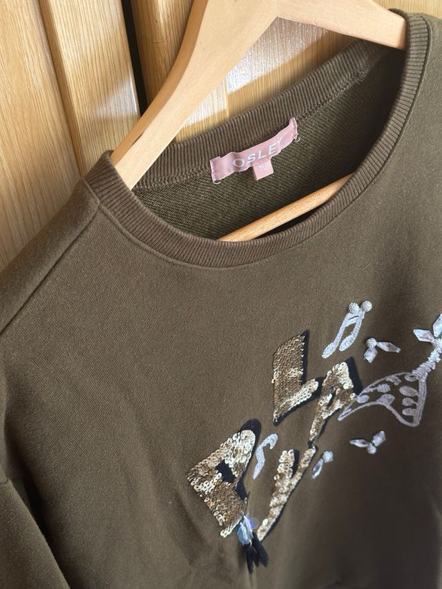 Sudadera OSLEY verde militar lentejuelas