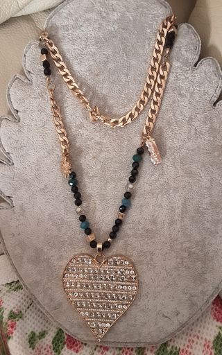 Collana cuore strass oro | bijoux