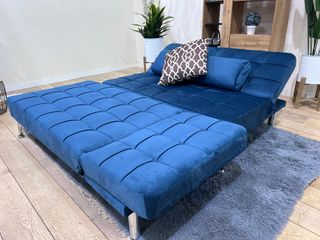 Sofá cama chaise longue - Negro/gris/azul