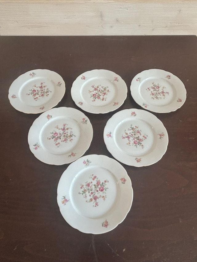 6 Piattini Dolce - Porcellana Rosa/Bianco