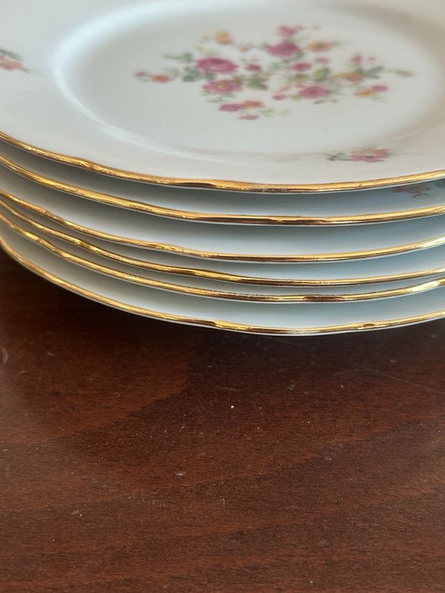 6 Piattini Dolce - Porcellana Rosa/Bianco