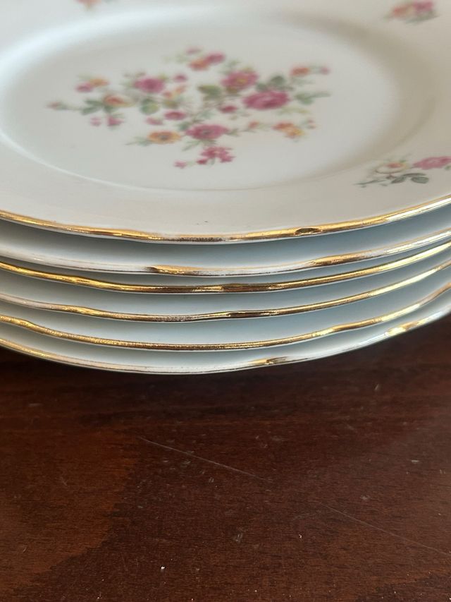 6 Piattini Dolce - Porcellana Rosa/Bianco