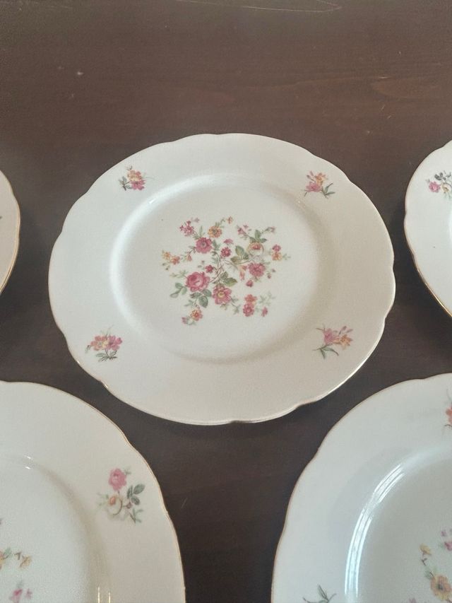 6 Piattini Dolce - Porcellana Rosa/Bianco