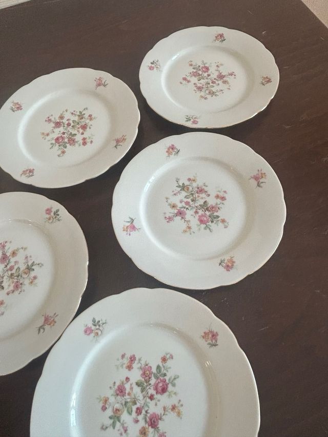 6 Piattini Dolce - Porcellana Rosa/Bianco