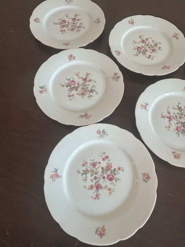 6 Piattini Dolce - Porcellana Rosa/Bianco