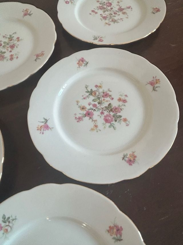 6 Piattini Dolce - Porcellana Rosa/Bianco