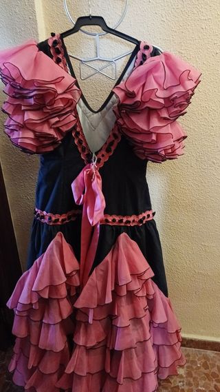 Vestido gitana faralaes negro rosa