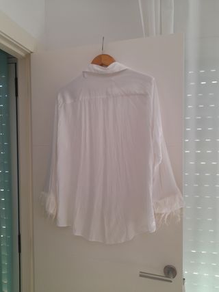 Blusa blanca plumas - Zara