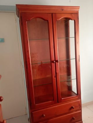 Vitrina madera maciza 2 cajones