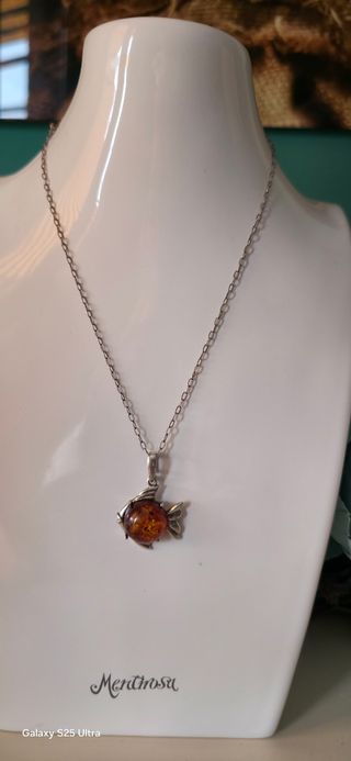 Gargantilla plata pez ámbar