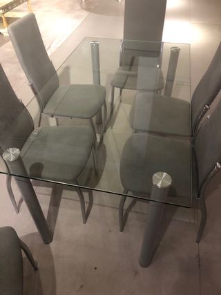 Mesa cristal moderna gris plata