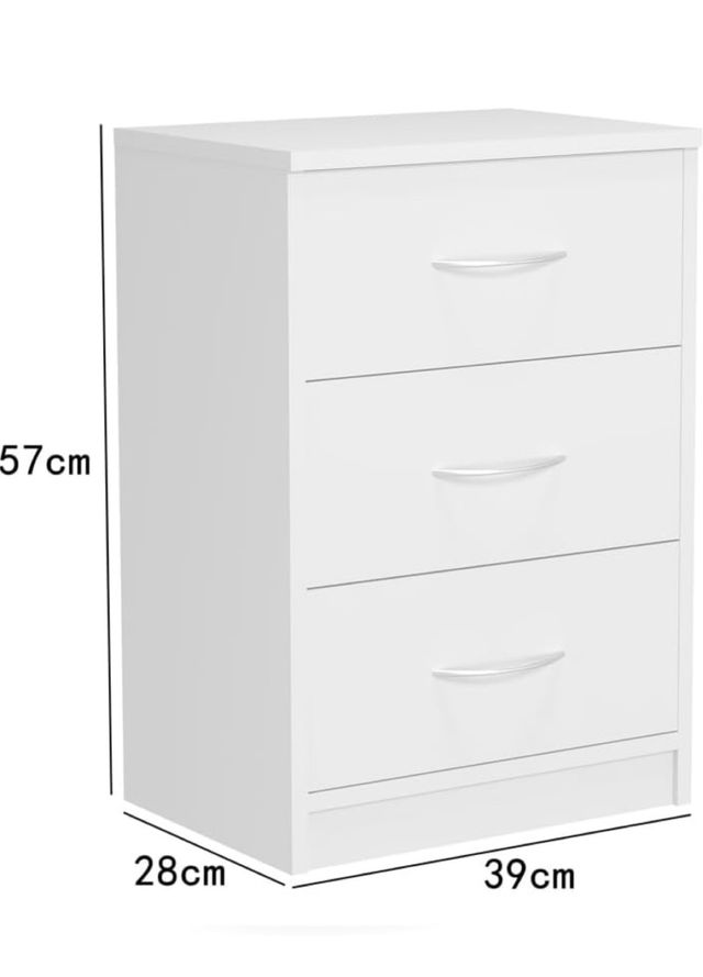 Comodino con 3 cassetti - bianco/legno