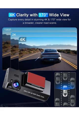 Dashcam 4K, Dash CAM Coche con Filtro CPL, WiFi