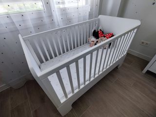 Maxi cuna bebé 77x146 cm madera blanca- evolutiva