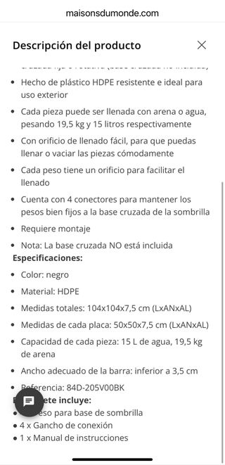 Urge!! Sombrilla cuadrada m 3x3m Beige con base