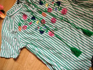 Camiseta - blusón tropical rayas verdes - Talla L