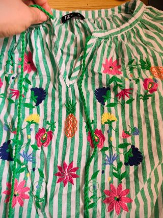 Camiseta - blusón tropical rayas verdes - Talla L
