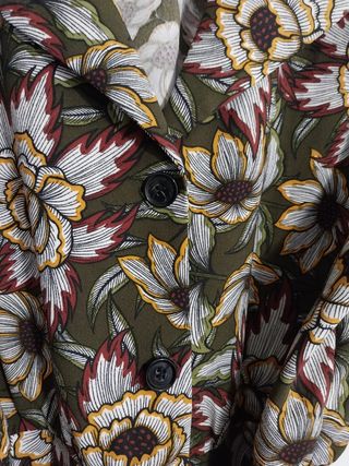 Vestido camisero flores - verde oliva