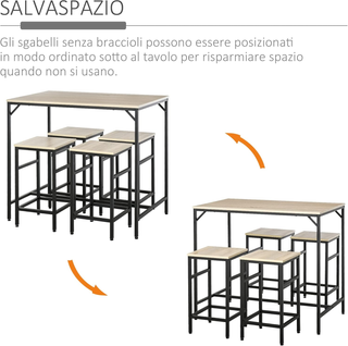 Set Tavolo Moderno da Cucina, Tavolo Alto con 4 Sg