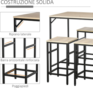 Set Tavolo Moderno da Cucina, Tavolo Alto con 4 Sg