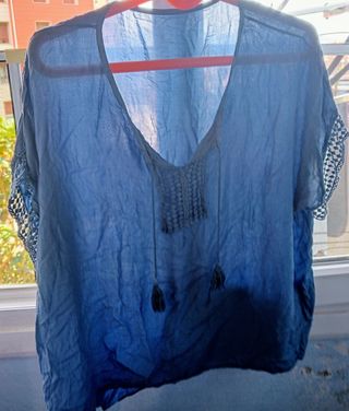 Blusa azul manga corta - Talla única