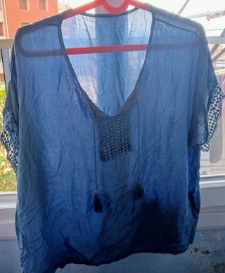 Blusa azul manga corta - Talla única