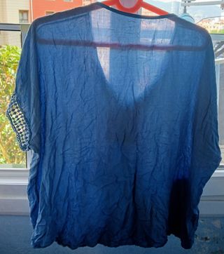 Blusa azul manga corta - Talla única