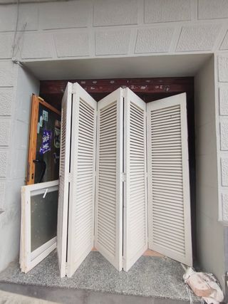 Puerta plegable 5 hojas madera blanca para pintar