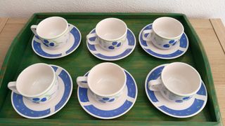 Juego 6 Tazas café - Azul y Blanco