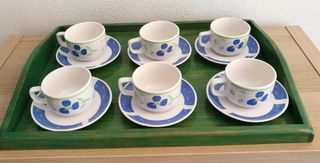 Juego 6 Tazas café - Azul y Blanco