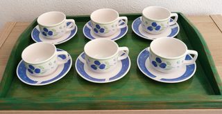 Juego 6 Tazas café - Azul y Blanco