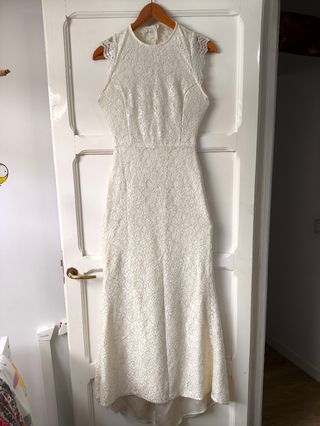 Vestido novia de encaje blanco champagne