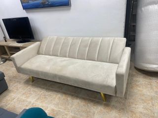 NUEVO- Sofá cama beige terciopelo reclinable-