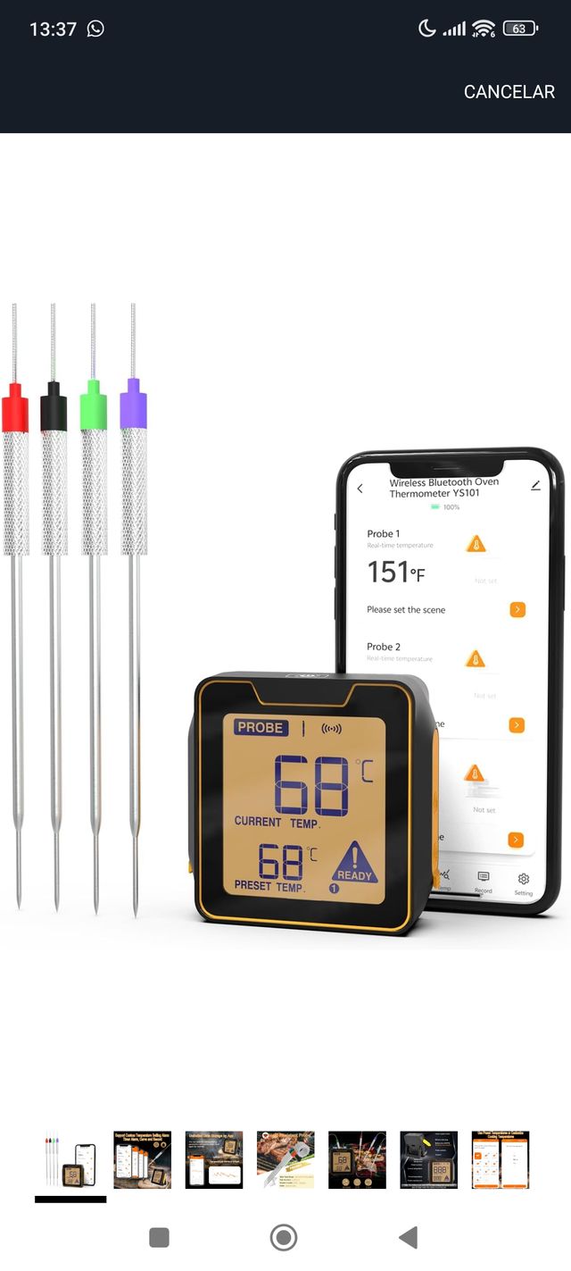 Termómetro inalámbrico BBQ 4 sondas