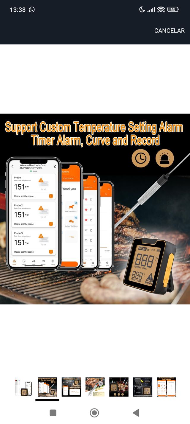 Termómetro inalámbrico BBQ 4 sondas